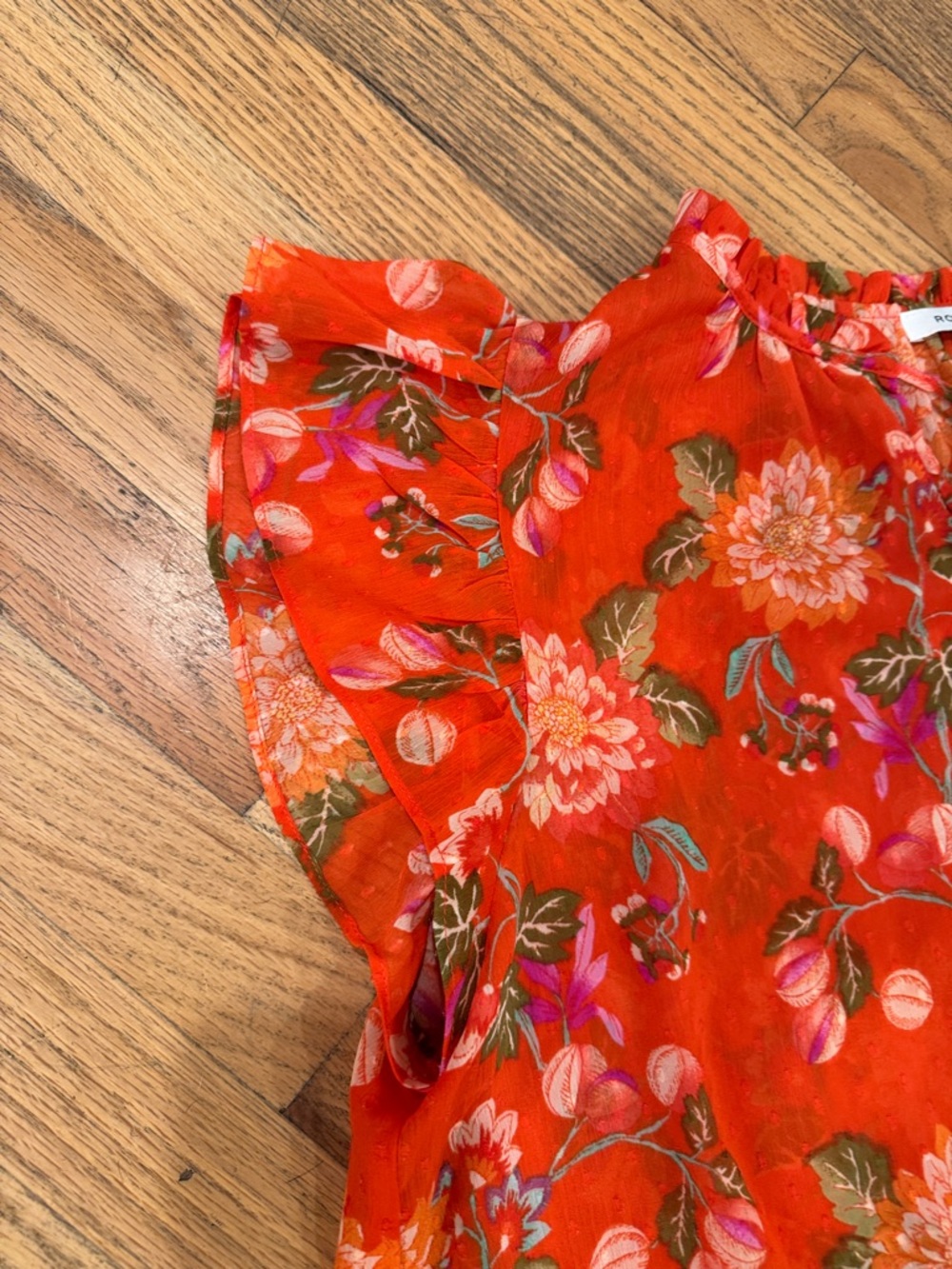 Rose & Olive Orange Floral Tie-Front Flutter Sleeve Blouse - Picture 5 of 9